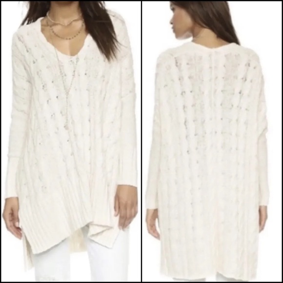 Free People Cream V-Neck Cable Knit Dolman Sleeve Sweater - Picture 6 of 10